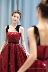 Burgundy sequins high low prom dress homecoming dress